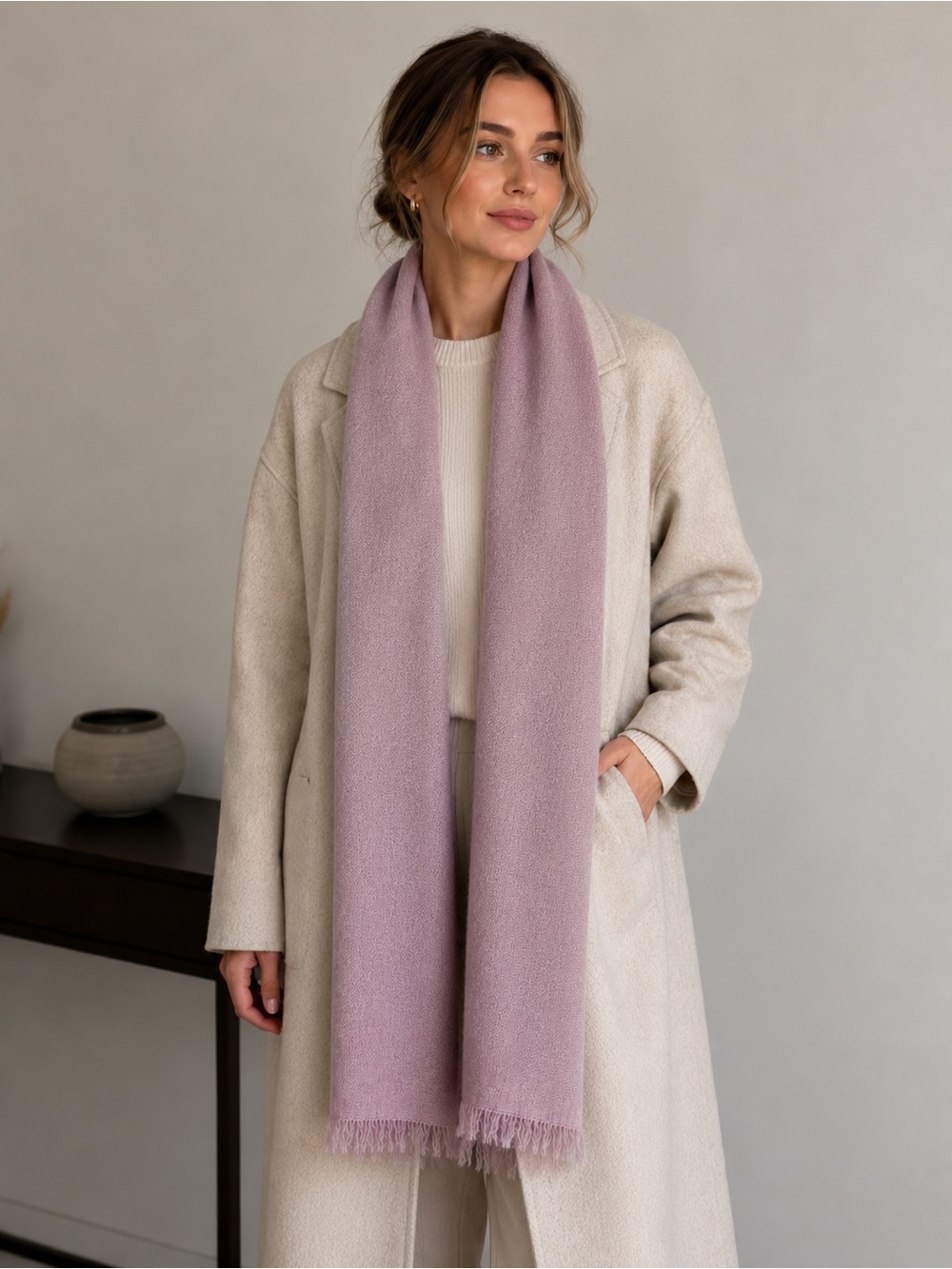 Falconeri Lilac Cashmere Scarf with Fringe made in Italy